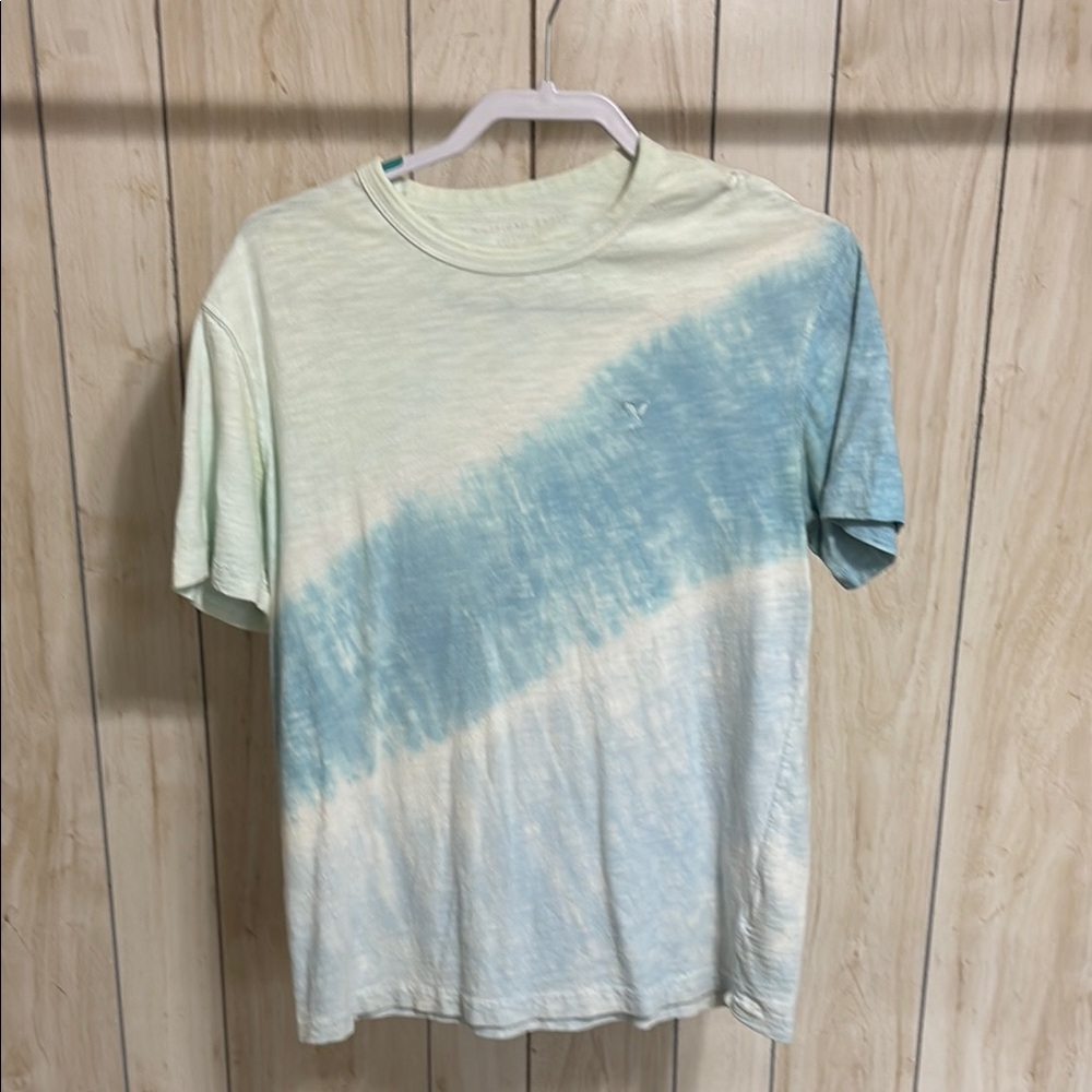 American Eagle Outfitters Blue and Cream Short Sleeve Tee